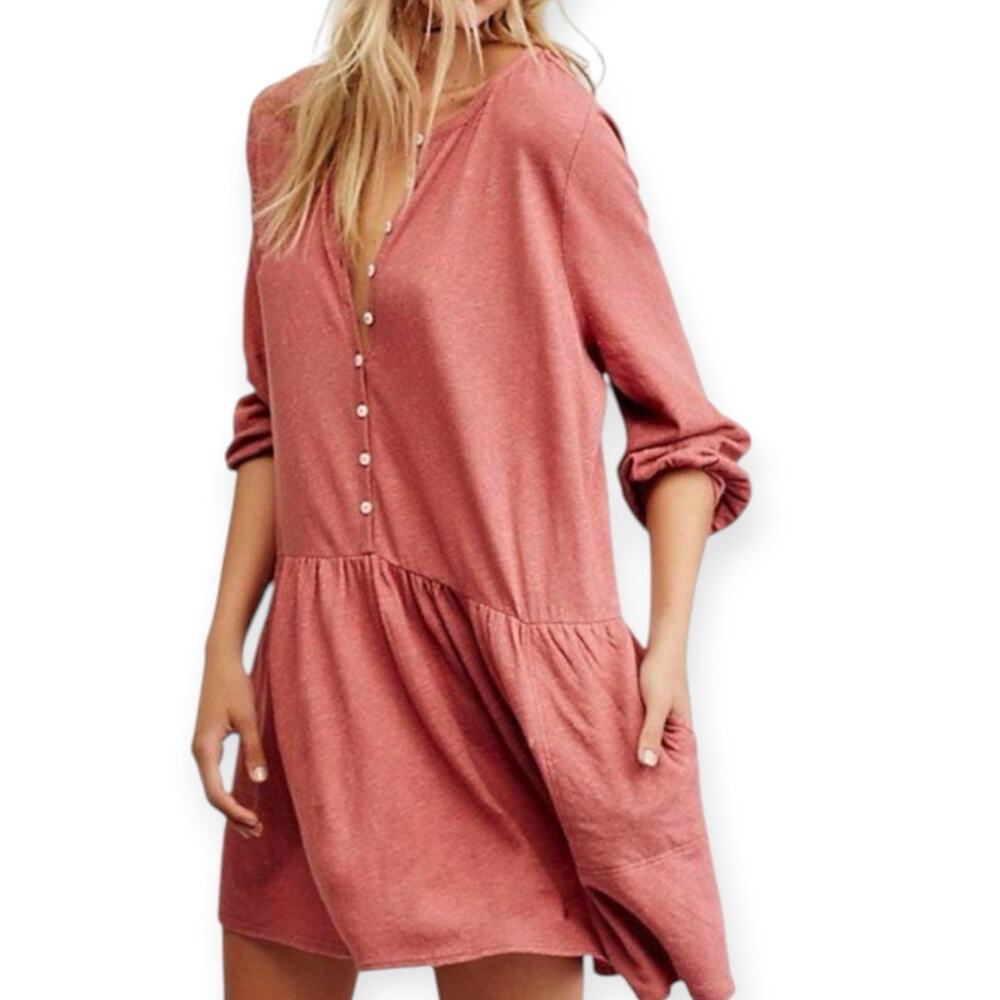Free People Beach Pink Mauve Linen Blend Tunic Mini Dress Blend Size XS